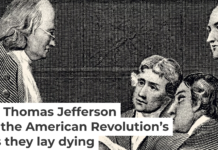The men responsible for producing the Declaration of Independence, known as the Committee of Five, were, left to right: Benjamin Franklin, Thomas Jefferson, Roger Sherman, John Adams and Robert R. Livingston. Vintage etching circa late 19th century, digital restoration by Pictore via Getty Images